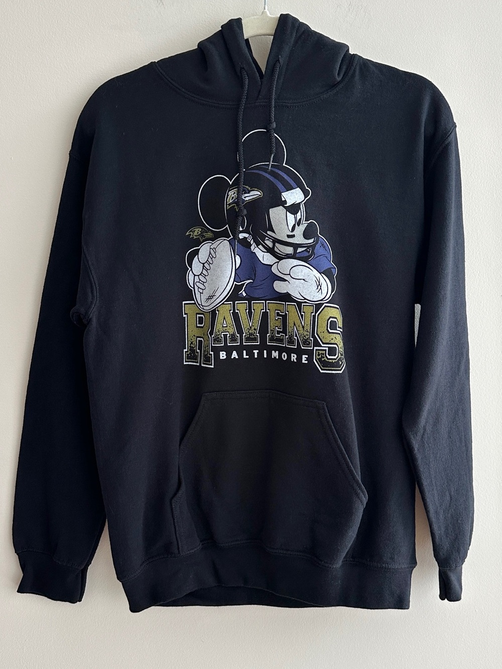 Junk Food Women’s Mickey Mouse Baltimore Ravens Black Hoodie, Size Small